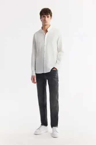 Erkek Beyaz Düğmeli Yaka Hediye Kutulu %100 Pamuk Basic Regular Fit Gömlek B002034 - Beyaz - 7
