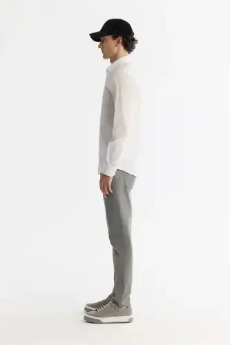 Erkek Beyaz Düğmeli Yaka Kolay Ütülenir Comfort Fit Gömlek A42Y2071-Beyaz - 4