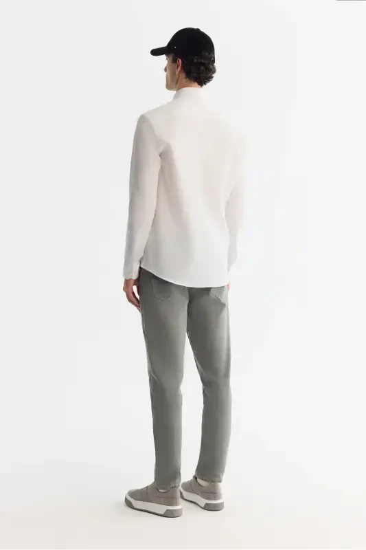 Erkek Beyaz Düğmeli Yaka Kolay Ütülenir Comfort Fit Gömlek A42Y2071-Beyaz - 5