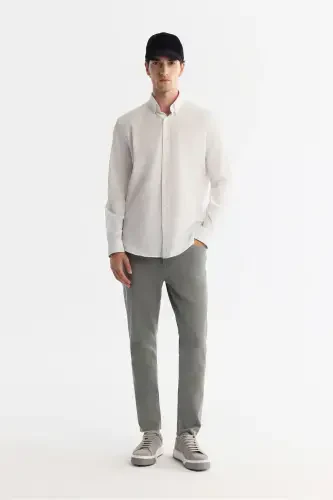 Erkek Beyaz Düğmeli Yaka Kolay Ütülenir Comfort Fit Gömlek A42Y2071-Beyaz - 6