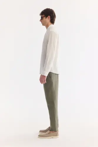 Erkek Beyaz Hakim Yaka %100 Keten Comfort Fit Gömlek B002035 - Beyaz - 3