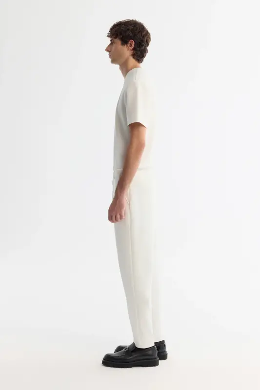 Erkek Beyaz Klasik Bel Jersey Pamuklu Carrot Fit Pantolon A42Y3061 - Beyaz - 2