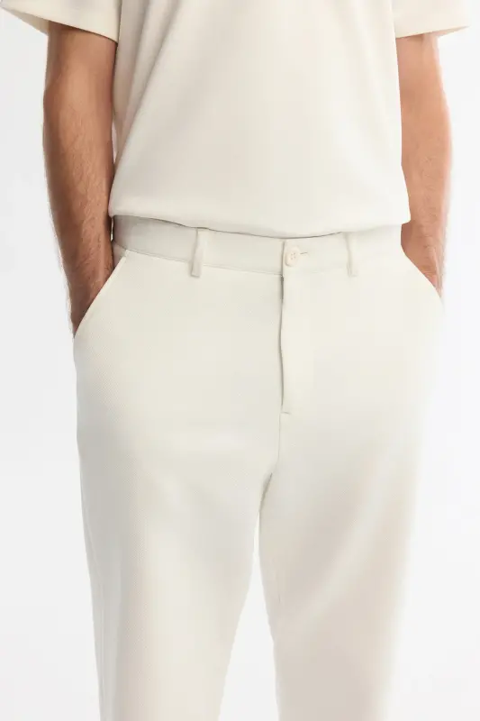 Erkek Beyaz Klasik Bel Jersey Pamuklu Carrot Fit Pantolon A42Y3061 - Beyaz - 4