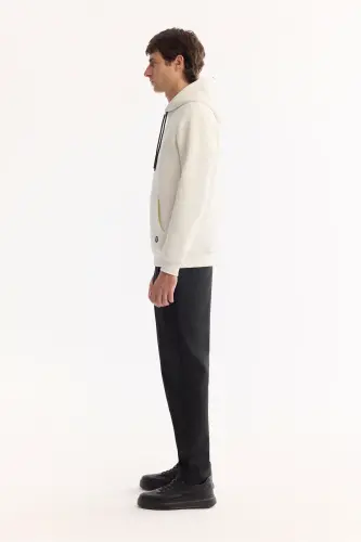 Erkek Beyaz Kapüşonlu 3 İplik Şardonlu Pamuklu Sweatshirt E001018 - Beyaz - 3