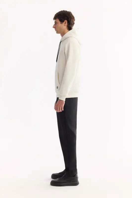 Erkek Beyaz Kapüşonlu 3 İplik Şardonlu Pamuklu Sweatshirt E001018 - Beyaz - 3