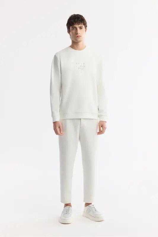 Erkek Beyaz Klasik Bel Pamuklu Jersey Carrot Fit Pantolon A51Y3013-Beyaz - 1