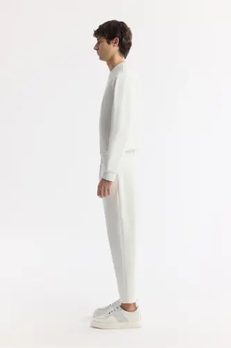 Erkek Beyaz Klasik Bel Pamuklu Jersey Carrot Fit Pantolon A51Y3013-Beyaz - 2