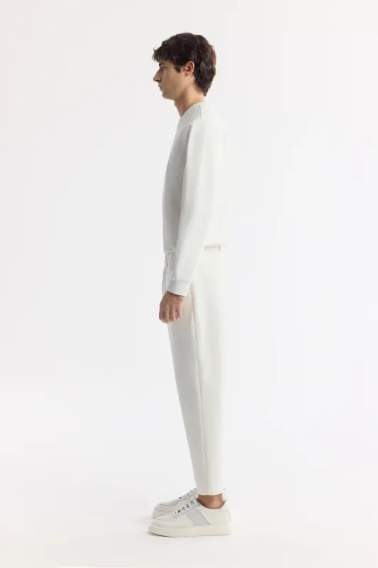 Erkek Beyaz Klasik Bel Pamuklu Jersey Carrot Fit Pantolon A51Y3013-Beyaz - 2