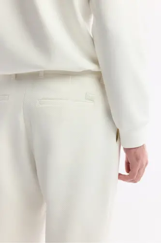 Erkek Beyaz Klasik Bel Pamuklu Jersey Carrot Fit Pantolon A51Y3013-Beyaz - 4