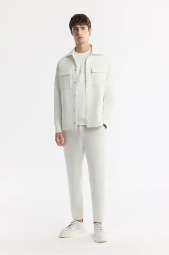 Erkek Beyaz Klasik Bel Pamuklu Jersey Carrot Fit Pantolon A51Y3013-Beyaz - 5