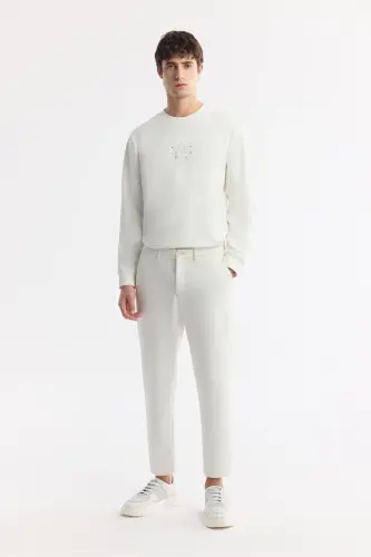 Erkek Beyaz Klasik Bel Pamuklu Jersey Carrot Fit Pantolon A51Y3013-Beyaz - 7