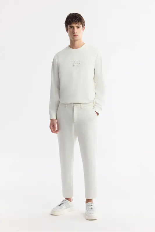 Erkek Beyaz Klasik Bel Pamuklu Jersey Carrot Fit Pantolon A51Y3013-Beyaz - 7