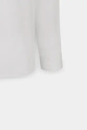 Erkek Beyaz Kolay Ütülenebilir Slim Fit Dar Kesim Italyan Yaka Armürlü Gömlek-BÜYÜK İTALYAN YAKA - 8