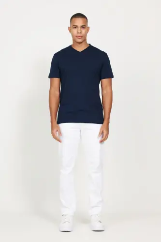 Erkek BEYAZ-LACIVERT 2'li Paket Slim Fit Dar Kesim - 7