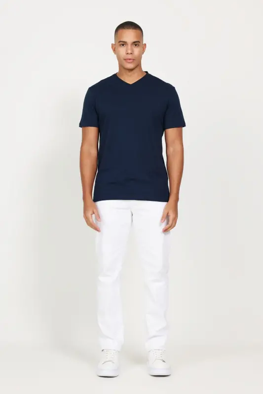 Erkek BEYAZ-LACIVERT 2'li Paket Slim Fit Dar Kesim - 7