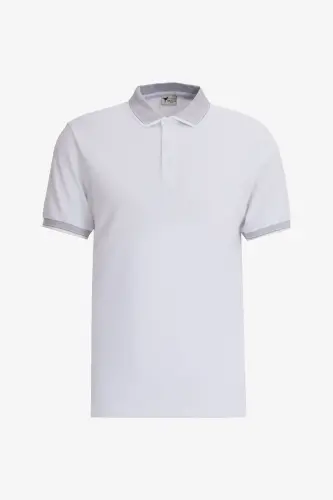Erkek Beyaz-lacivert-açık Mavi 3'lü Çekmeyen Pamuklu Slim Fit Kıvrılmaz Polo Yaka Tişört-BEYAZ - 6