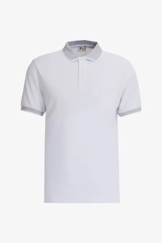 Erkek Beyaz-lacivert-açık Mavi 3'lü Çekmeyen Pamuklu Slim Fit Kıvrılmaz Polo Yaka Tişört-BEYAZ - 6