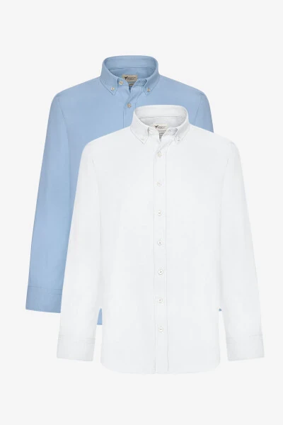 Erkek BEYAZ-MAVI 2'li Pamuklu Oxford Kolay Ütülenebilir Slim Fit Dar Kesim Gömlek Paketi-Beyaz - AC&CO / ALTINYILDIZ CLASSICS