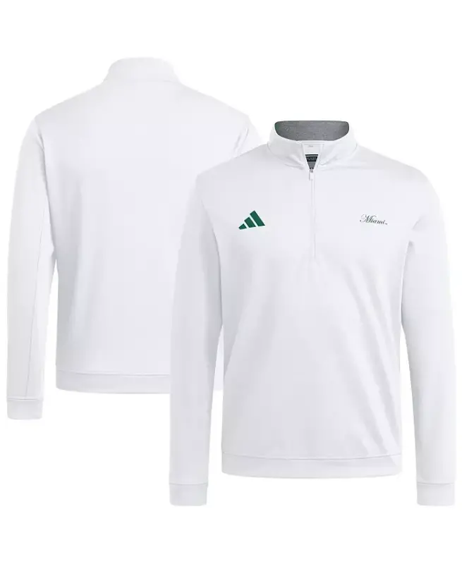 Men's White Miami Hurricanes Elevated Quarter-Zip Jacket-White - ADIDAS