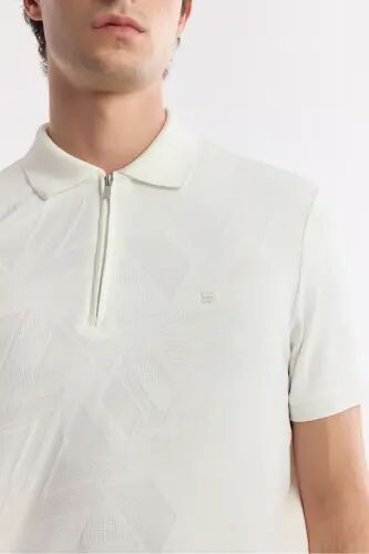 Erkek Beyaz Polo Yaka Jakarlı Elastan Regular Fit T-Shirt A51Y1059 - Beyaz - AVVA (1)