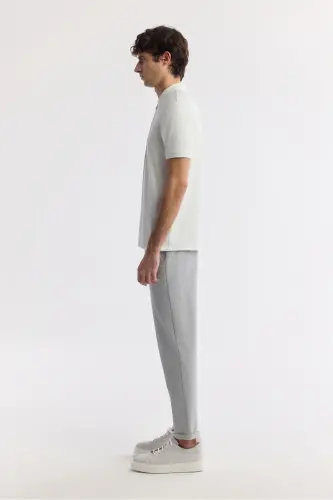 Erkek Beyaz Polo Yaka Jakarlı Elastan Regular Fit T-Shirt A51Y1059 - Beyaz - 3