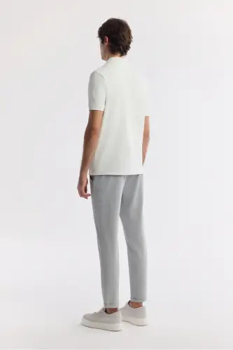 Erkek Beyaz Polo Yaka Jakarlı Elastan Regular Fit T-Shirt A51Y1059 - Beyaz - 4