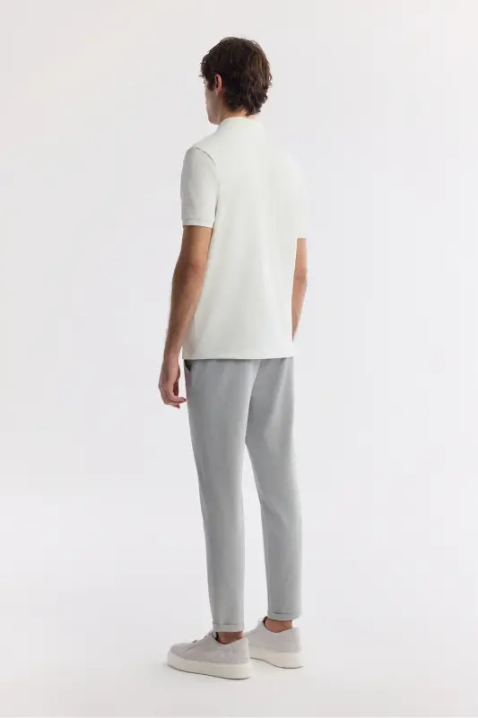 Erkek Beyaz Polo Yaka Jakarlı Elastan Regular Fit T-Shirt A51Y1059 - Beyaz - 4