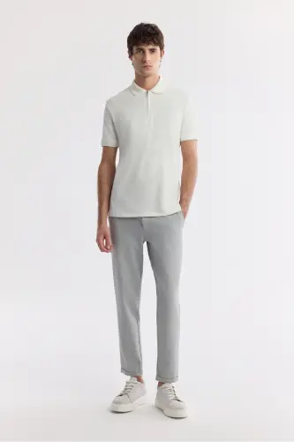 Erkek Beyaz Polo Yaka Jakarlı Elastan Regular Fit T-Shirt A51Y1059 - Beyaz - 6