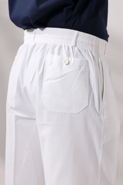 Erkek Beyaz Rahat Kesim Beli Lastikli Keten Hac ve Umre Şalvar Pantolon-Beyaz - 4