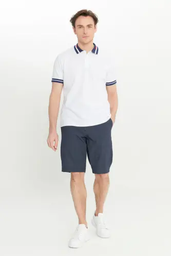 Erkek Beyaz Slim Fit Dar Kesim %100 Pamuk Kıvrılmaz Polo Yaka Tişört - Beyaz - 8