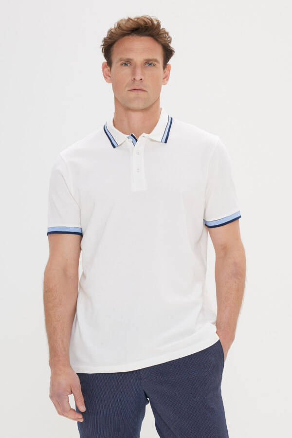 Erkek Beyaz Slim Fit Dar Kesim %100 Pamuk Polo Yaka Tişört - 1