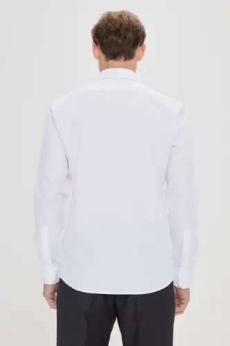 Erkek Beyaz Slim Fit Dar Kesim Klasik Yaka %100 Pamuk Ütü Gerektirmeyen Non-Iron Gömlek-Beyaz - 5