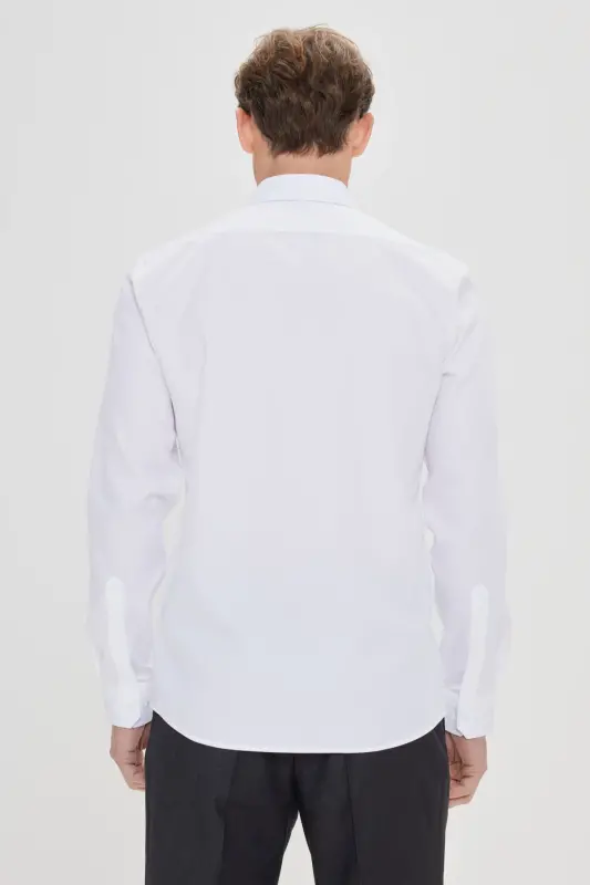 Erkek Beyaz Slim Fit Dar Kesim Klasik Yaka %100 Pamuk Ütü Gerektirmeyen Non-Iron Gömlek-Beyaz - 5