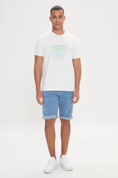 Erkek Beyaz Slim Fit Dar Kesim Pamuklu Esnek Baskılı Bisiklet Yaka Tişört - ALTINYILDIZ CLASSICS (1)