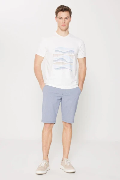 Erkek Beyaz Slim Fit Dar Kesim Pamuklu Esnek Baskılı Bisiklet Yaka Tişört - 3