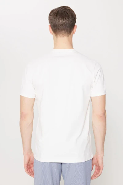 Erkek Beyaz Slim Fit Dar Kesim Pamuklu Esnek Baskılı Bisiklet Yaka Tişört - 6