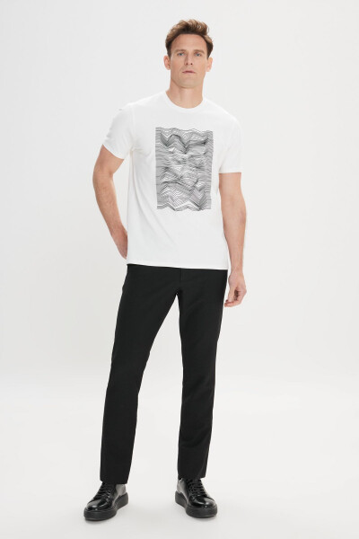 Erkek Beyaz Slim Fit Dar Kesim Pamuklu Esnek Baskılı Bisiklet Yaka Tişört-Beyaz - 3
