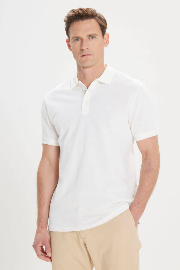 Erkek Beyaz Slim Fit Dar Kesim Polo Yaka %100 Pamuk Kısa Kollu Tişört - Beyaz - 1