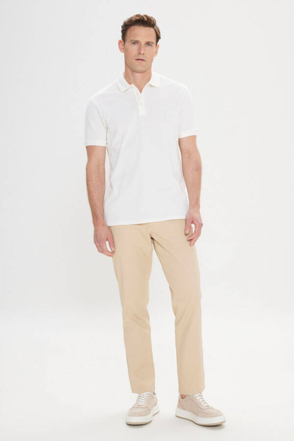 Erkek Beyaz Slim Fit Dar Kesim Polo Yaka %100 Pamuk Kısa Kollu Tişört - Beyaz - 2