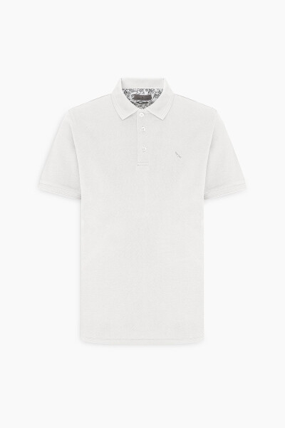 Erkek Beyaz Slim Fit Dar Kesim Polo Yaka %100 Pamuk Kısa Kollu Tişört - Beyaz - 6