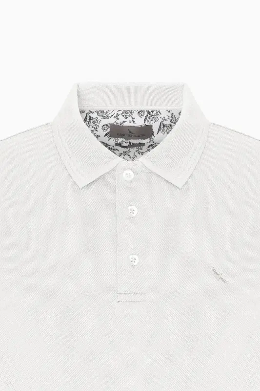 Erkek Beyaz Slim Fit Dar Kesim Polo Yaka %100 Pamuk Kısa Kollu Tişört - 7