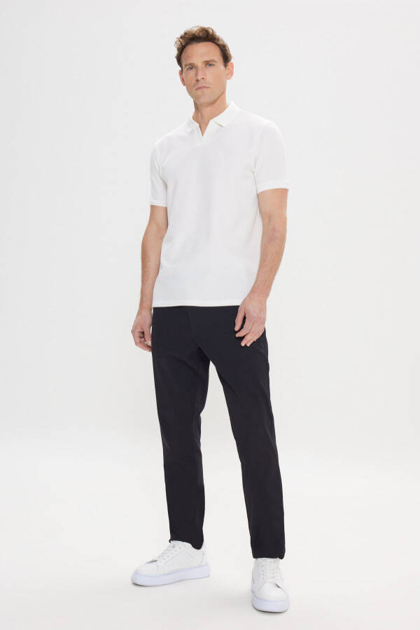 Erkek Beyaz Slim Fit Dar Kesim Polo Yaka Armürlü Tişört - Beyaz - 3
