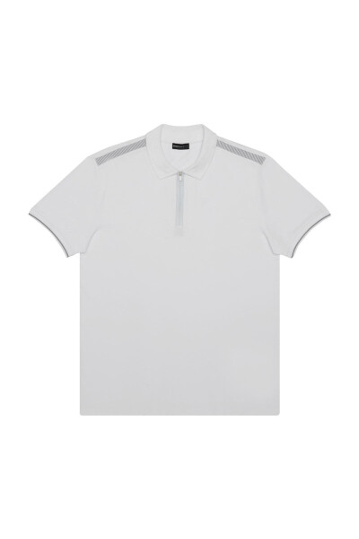 Erkek Beyaz Slim Fit Dar Kesim Polo Yaka Pamuklu Kısa Kollu Tişört - 7