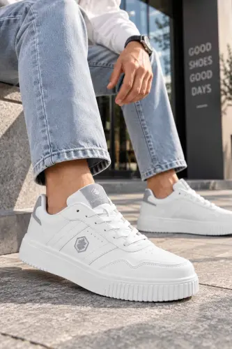 Erkek Beyaz Sneaker Günlük Bağcıklı Spor Ayakkabı - Beyaz-OCT - 1
