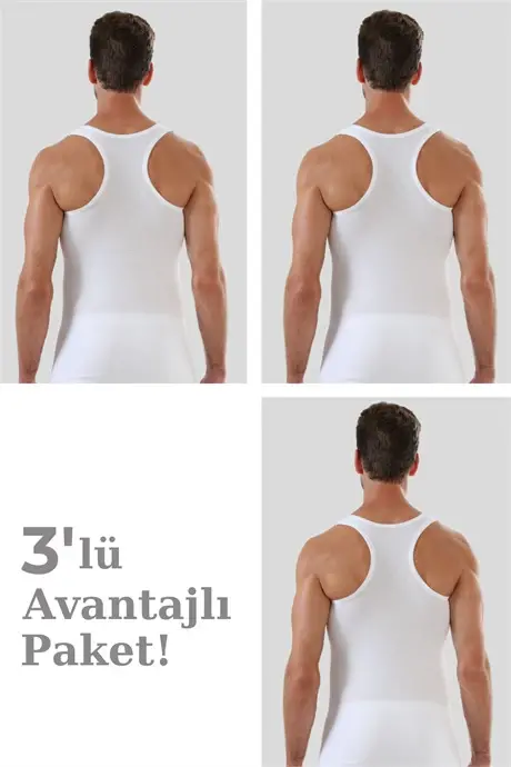 Erkek Beyaz Sporcu Atlet Ribana %100 Pamuk 3'lü Paket - BÜYÜKBEDENIZ
