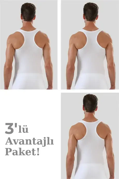 Erkek Beyaz Sporcu Atlet Ribana %100 Pamuk 3'lü Paket - 1