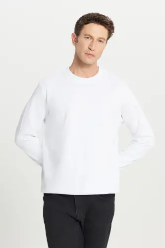 Erkek Beyaz Standart Fit Normal Kesim Içi Polarlı 3 Iplik Bisiklet Yaka Sweatshirt - Beyaz - 3