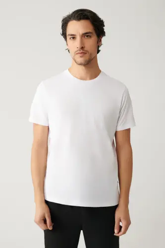 Erkek Beyaz Basic Pamuklu T-shirt E001000 - Beyaz - 3