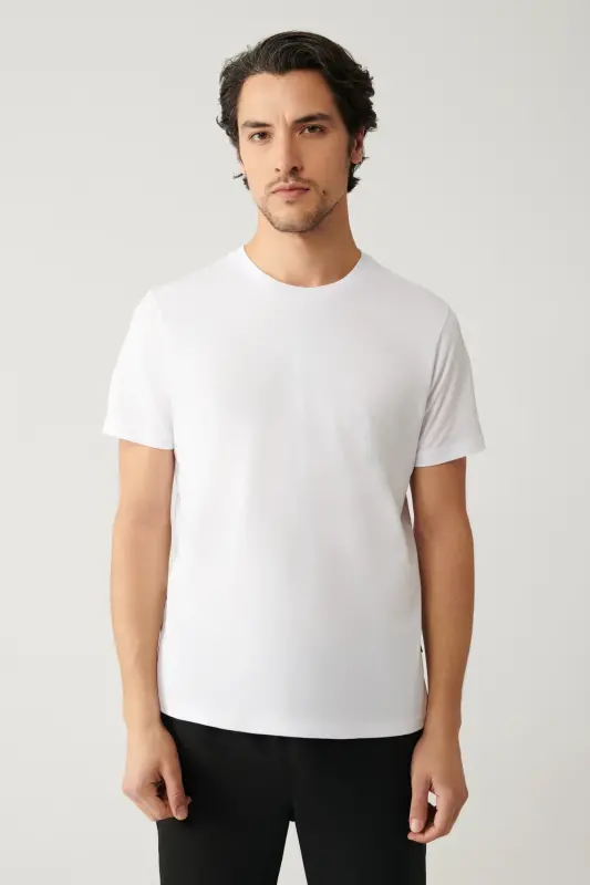 Erkek Beyaz Basic Pamuklu T-shirt E001000 - Beyaz - 3