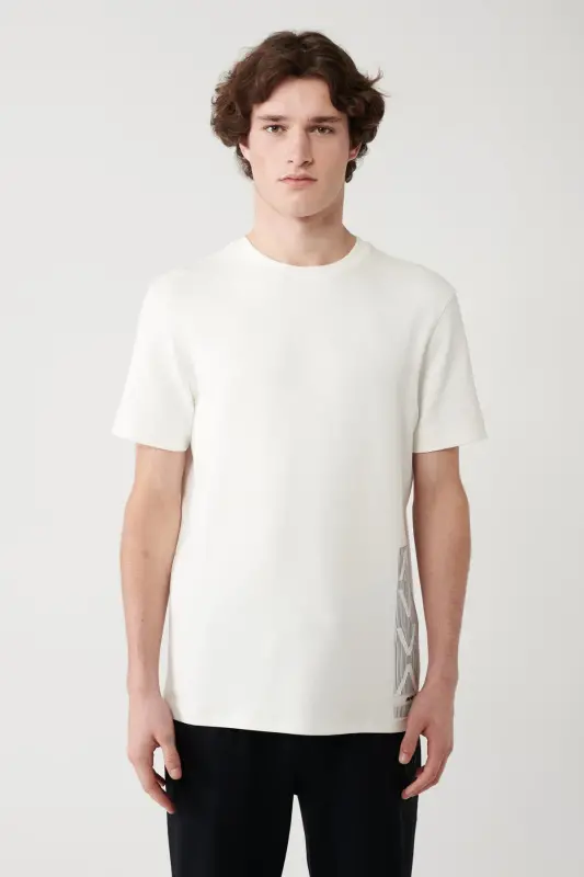 Erkek Beyaz Baskılı Bisiklet Yaka Soft Touch Regular Fit T-Shirt A41Y1328 - Beyaz - 1